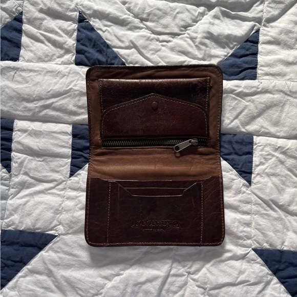 NWOT Juan Antonio Brown Etched Leather Foldover Wallet - Picture 5 of 6